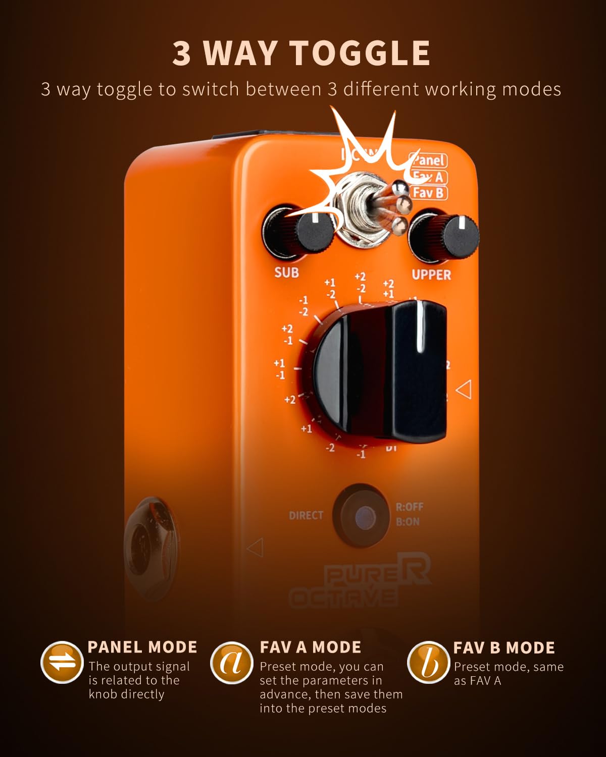 MOOER Purer Octave Guitar Pedal with 15 Octave Modes and 3 Working Modes Switchable Dry Signal